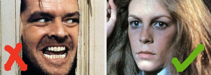 Split image of Jack Nicholson in "The Shining" and Jamie Lee Curtis in "Halloween"